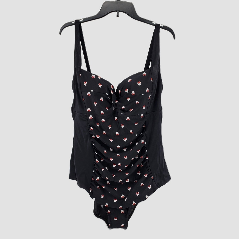 Torrid Disney Plus Size 2 Minnie Mouse One Piece Swimsuit Black Ruched New